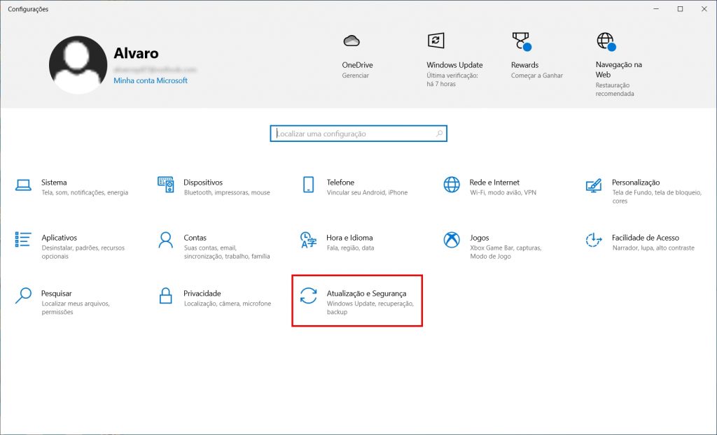 Como remover atualização do Windows 10 - Passo 1