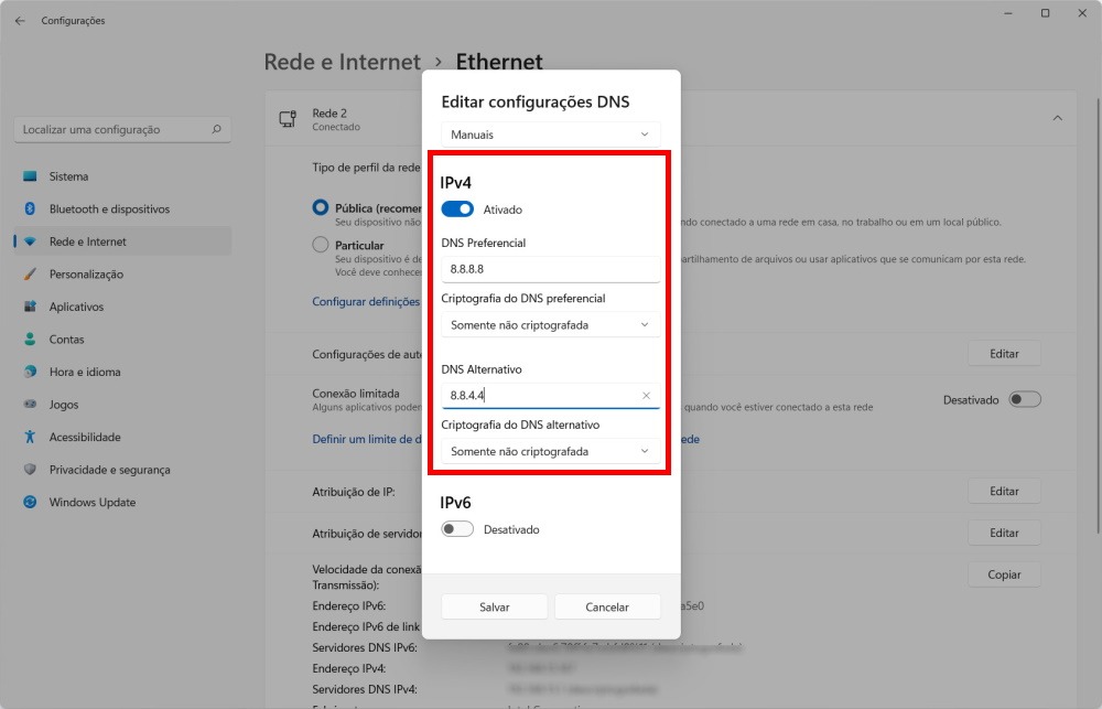 Como configurar o DNS do Google no Windows 11 - Passo 5