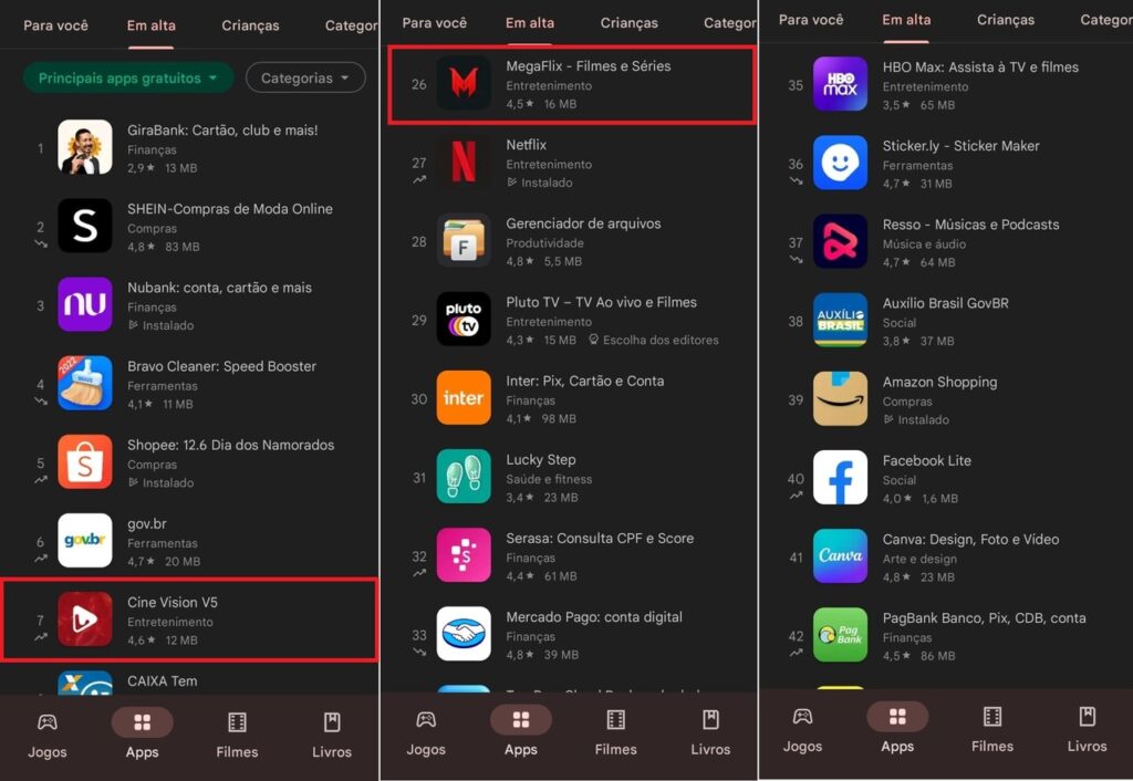 Apps de pirataria na Play Store