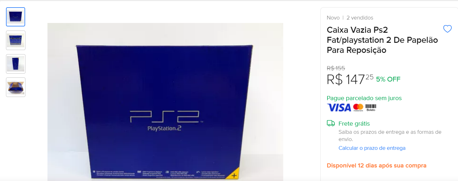 Não que a gente vá obedecer, mas a Sony disse que podemos jogar fora a caixa do PlayStation 1 Imagem mostra a caixa original do PlayStation 2 à venda na internet