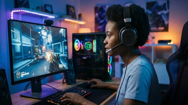 Conheça o Headset Gamer Husky Permafrost: Imersão Tática e Zero Latência 1 Pessoa usando o Headset Gamer Husky Permafrost enquanto joga